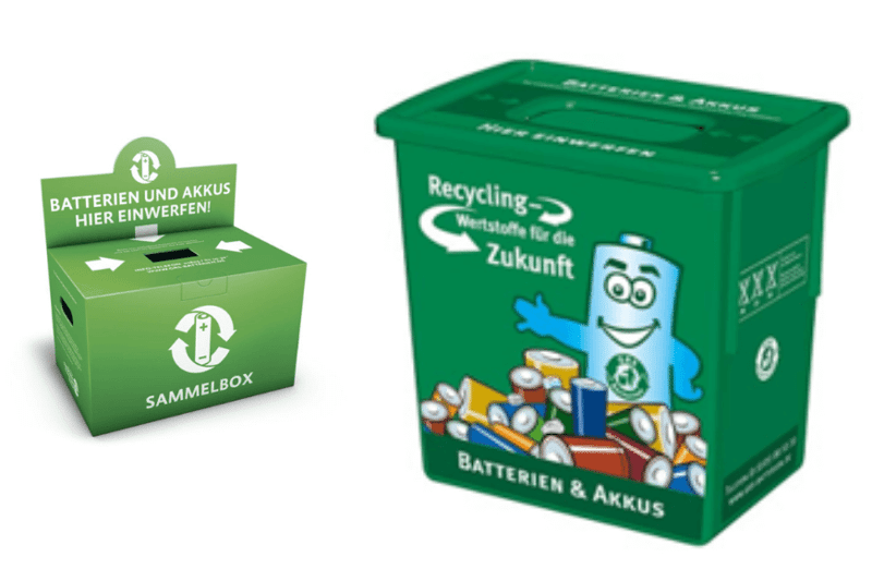 Eine Batteriesammelbox ist in der Nahaufnahme zu sehen